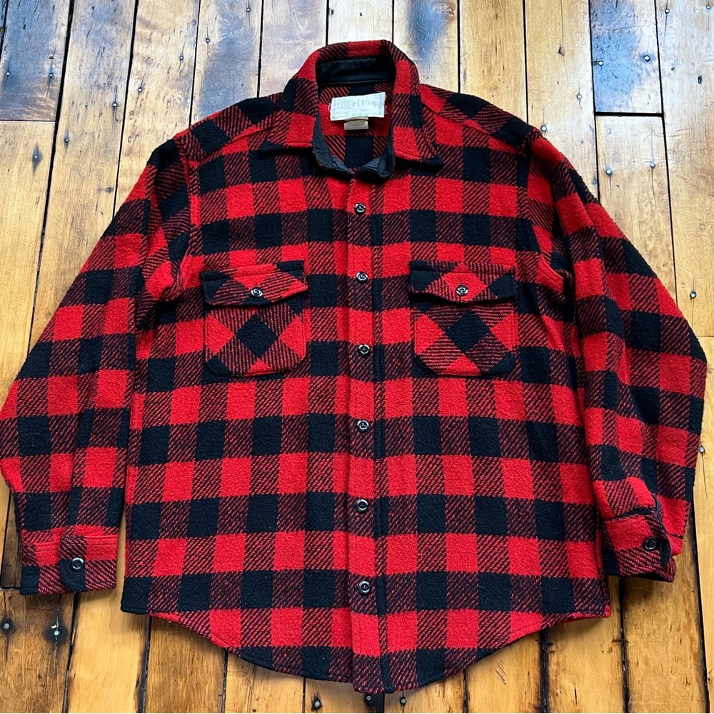 Vintage Melton Mens Large Wool Shacket Red Buffalo Plaid Outerwear 60’s USA Made